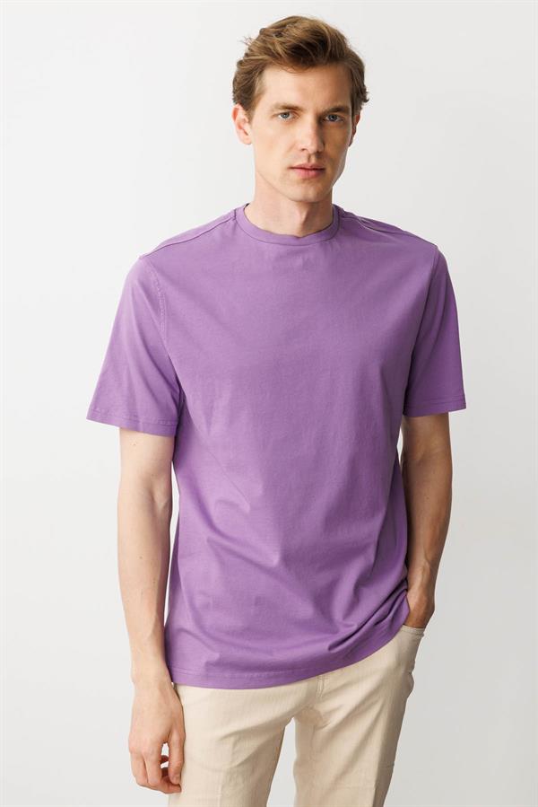 Erkek Sıfır Yaka T-shirt Lila