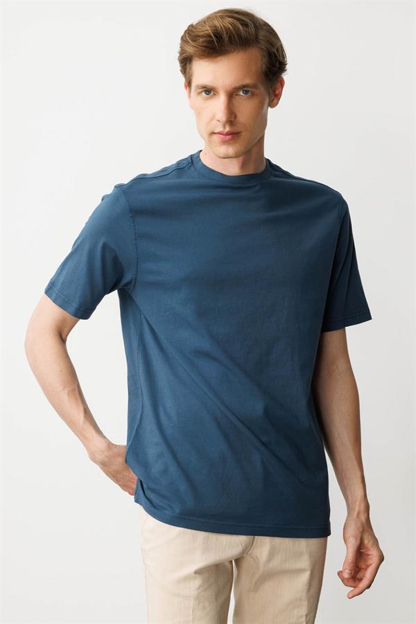 Erkek Sıfır Yaka T-shirt Petrol