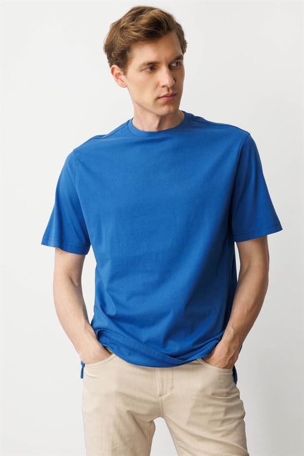 Erkek Sıfır Yaka T-shirt Saks