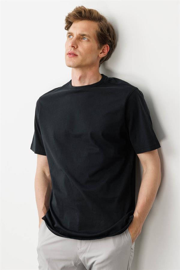 Erkek Sıfır Yaka T-shirt Siyah