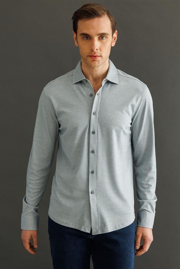 Erkek Uzun Kol Manşetli Gömlek Gri