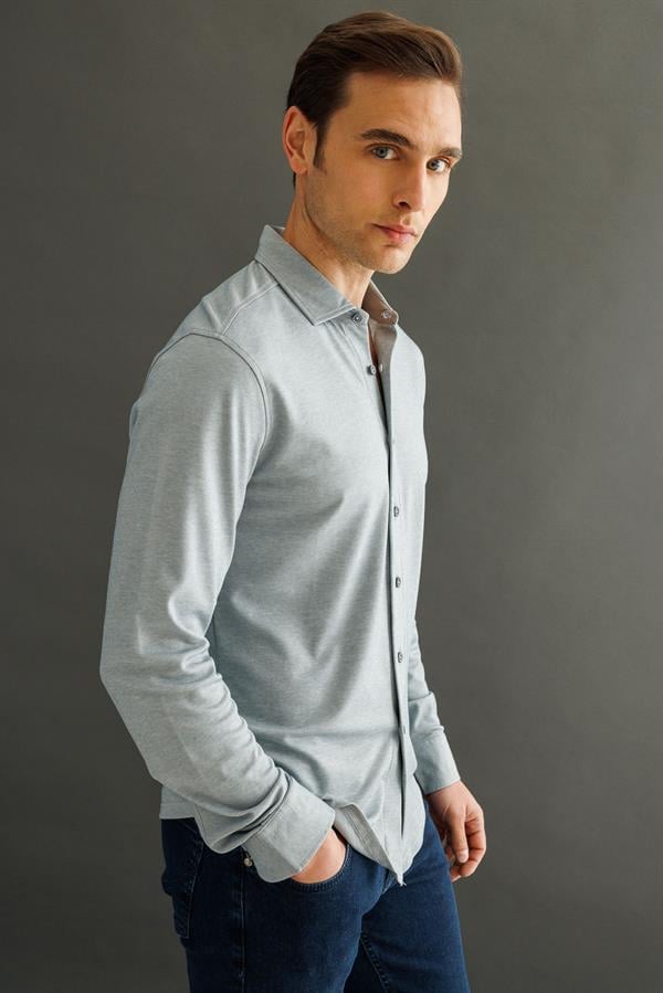 Erkek Uzun Kol Manşetli Gömlek Gri