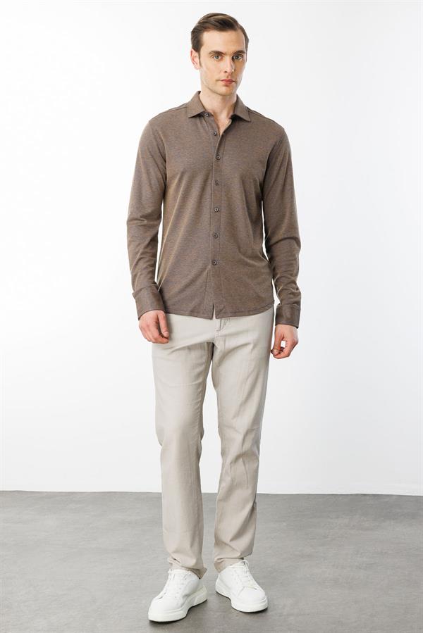 Erkek Uzun Kol Manşetli Gömlek Kahve