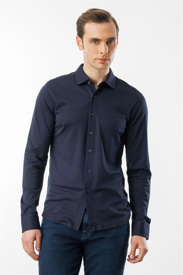 Erkek Uzun Kol Manşetli Gömlek Lacivert