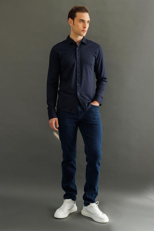 Erkek Uzun Kol Manşetli Gömlek Lacivert