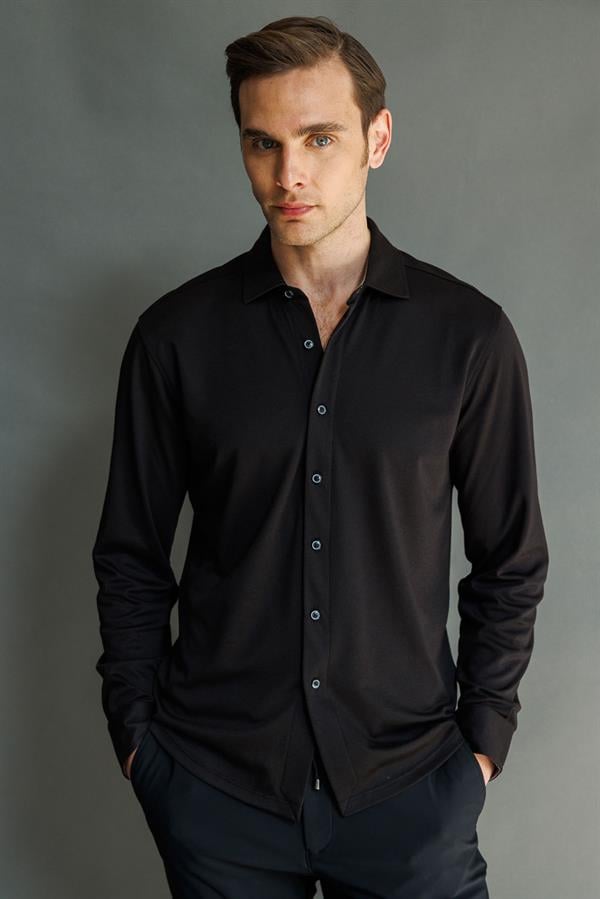 Erkek Uzun Kol Manşetli Gömlek Siyah