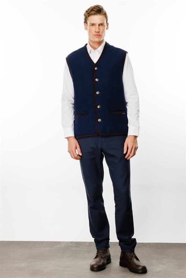 Erkek V Yaka Astarı Desenli Yün Yelek Y.A Lacivert