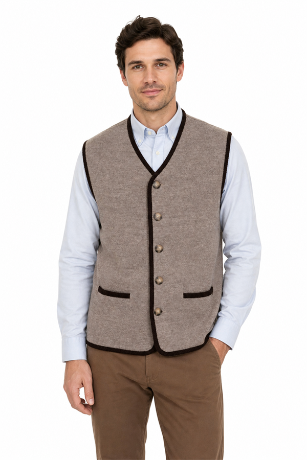 Mens V-Neck Lining Patterned Wool Vest 