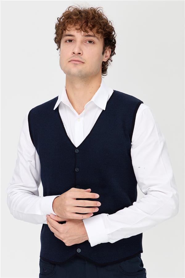 Мужской двухцветный тонкий жилет темно-синий