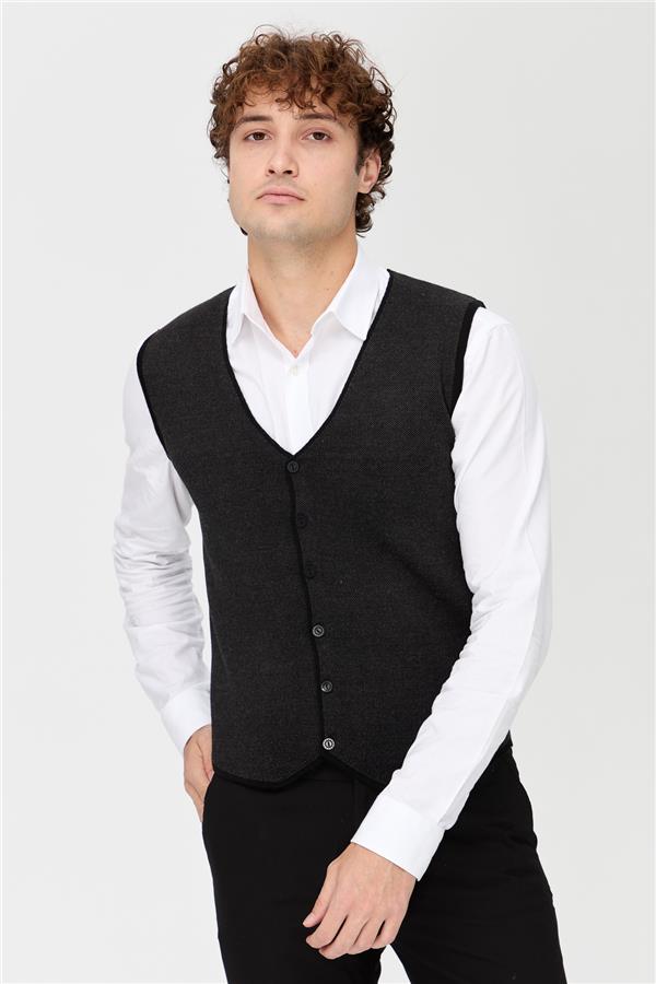 Мужской двухцветный тонкий жилет черный