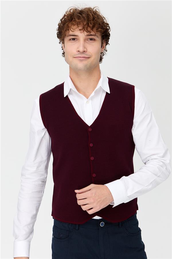 Мужской двухцветный тонкий жилет Бургундия