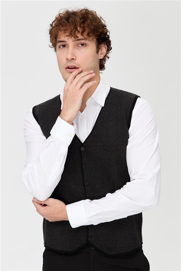 Мужской двухцветный тонкий жилет черный