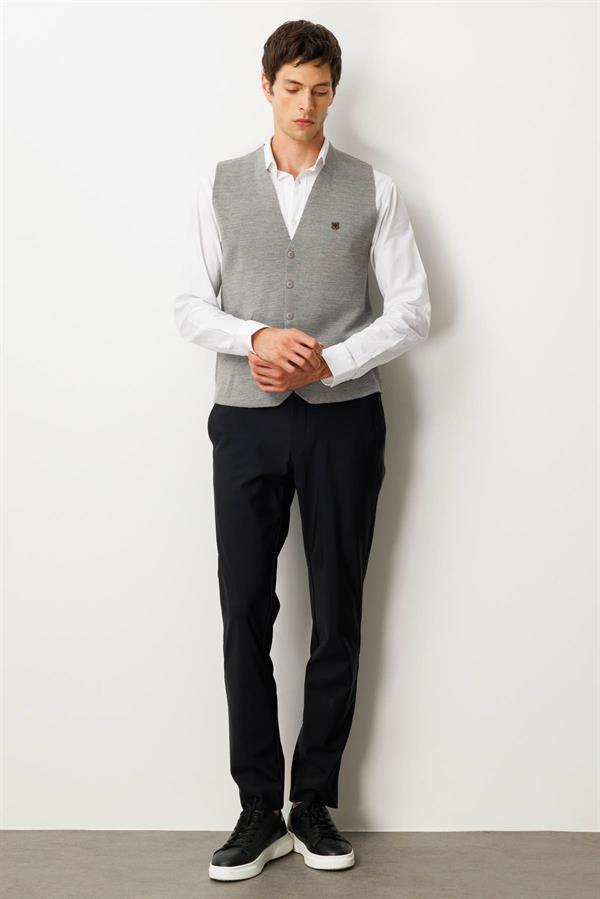 Erkek V Yaka Düz Yün Yelek A.Gri