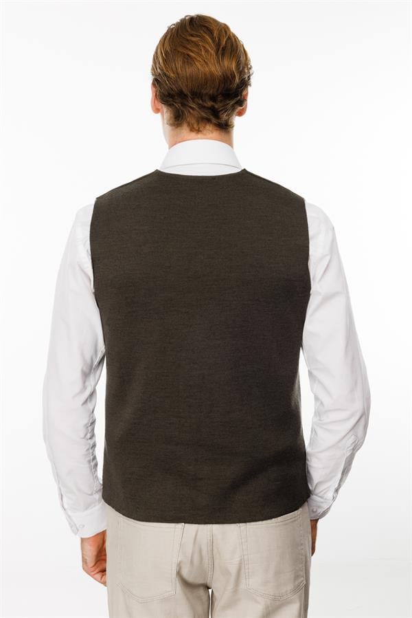 Erkek V Yaka Düz Yün Yelek A.Kahve