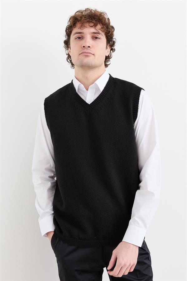 Мужской толстый шерстяной свитер с v-образным вырезом