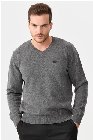 Мужской классический свитер с V-образным вырезом дымчатый