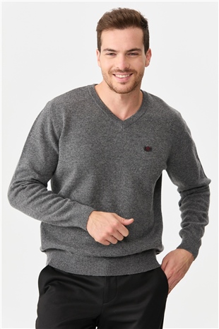 Мужской классический свитер с V-образным вырезом дымчатый
