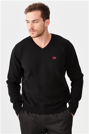 Мужской классический свитер с V-образным вырезом черный