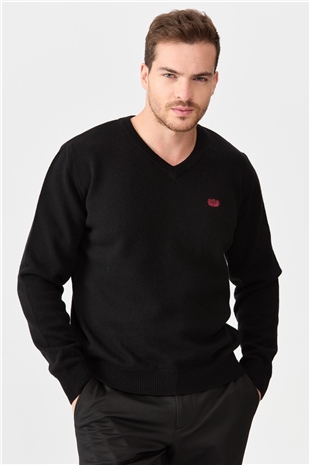 Мужской классический свитер с V-образным вырезом черный