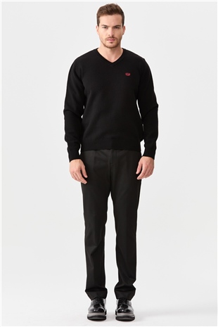 Мужской классический свитер с V-образным вырезом черный