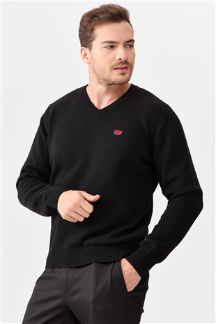 Мужской классический свитер с V-образным вырезом черный
