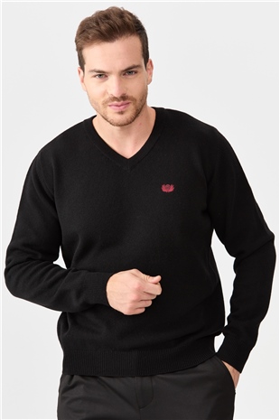 Мужской классический свитер с V-образным вырезом черный