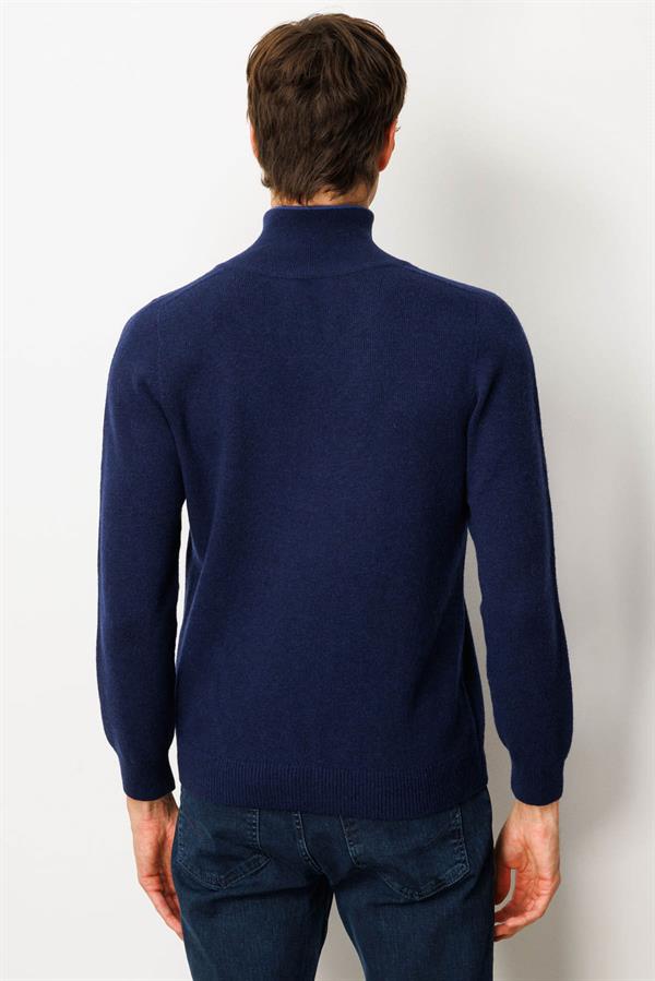 Erkek Yakası Fermuarlı Basic Yün Kazak Y.A Lacivert