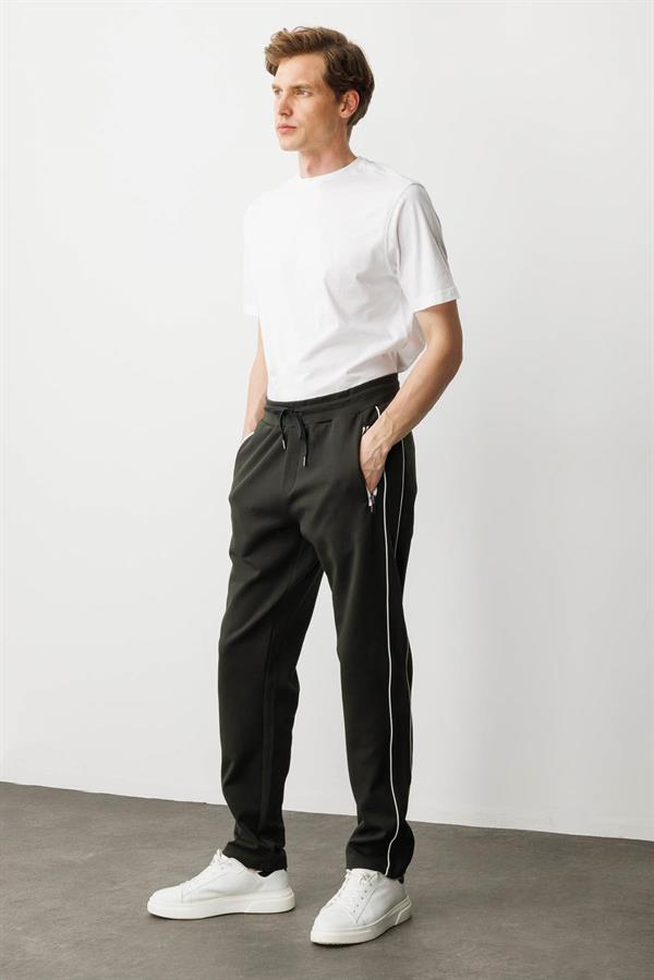 Erkek Yanı Çizgili Eşofman Altı K.Haki