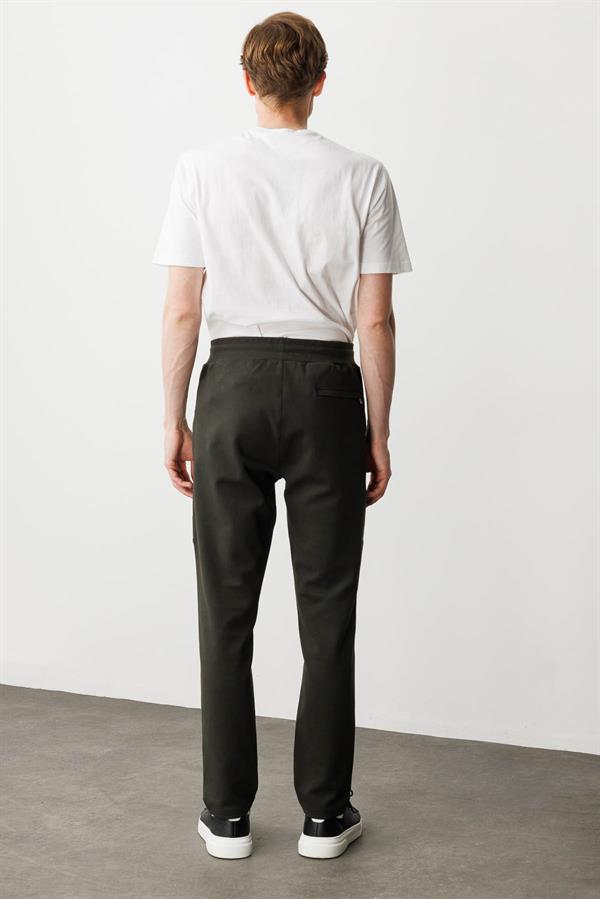 Erkek Yanı ve Cebi Kumaş Eşofman Altı Haki