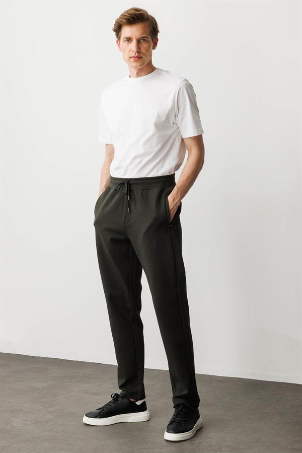 Erkek Yanı ve Cebi Kumaş Eşofman Altı Haki