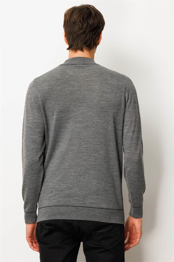 Erkek Yarım Balıkçı Yaka Çizgili Baklavalı Yün Kazak Füme