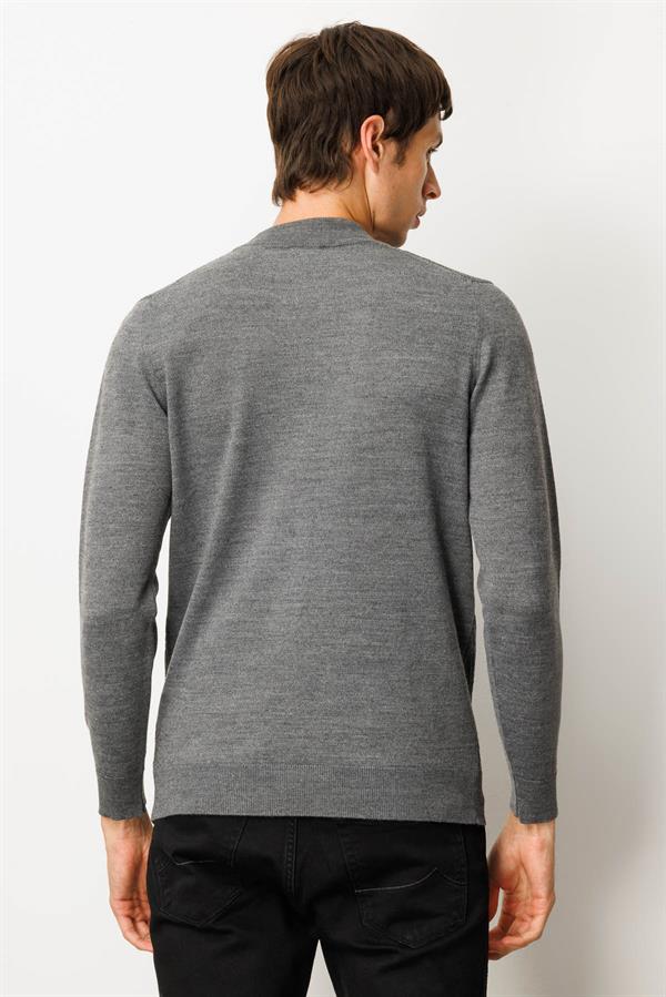 Erkek Yarım Balıkçı Yaka Önü Baklavalı Triko Kazak Füme