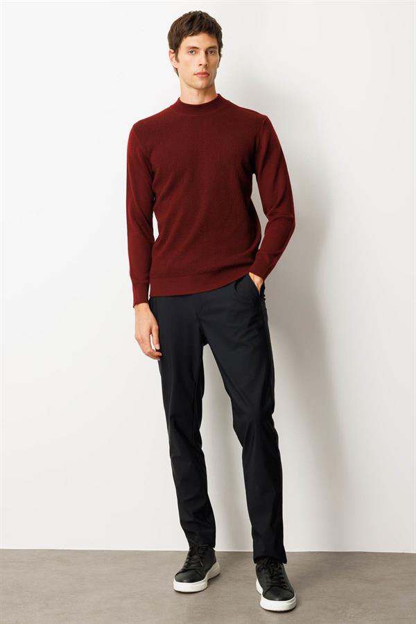 Erkek Yarım Balıkçı Yaka Önü Baklavalı Triko Kazak Bordo