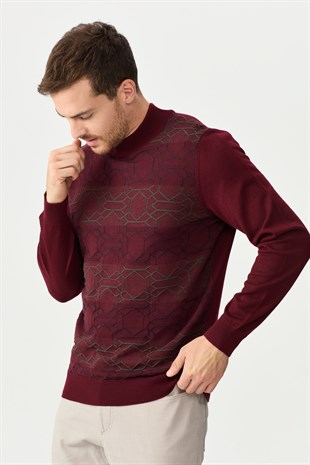 Мужская полуводолазка с рисунком спереди бордовая