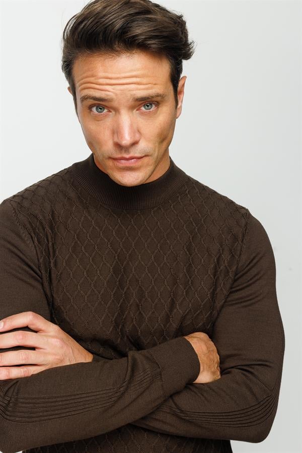 Мужская полуводолазка с расцветкой соты коричневая 