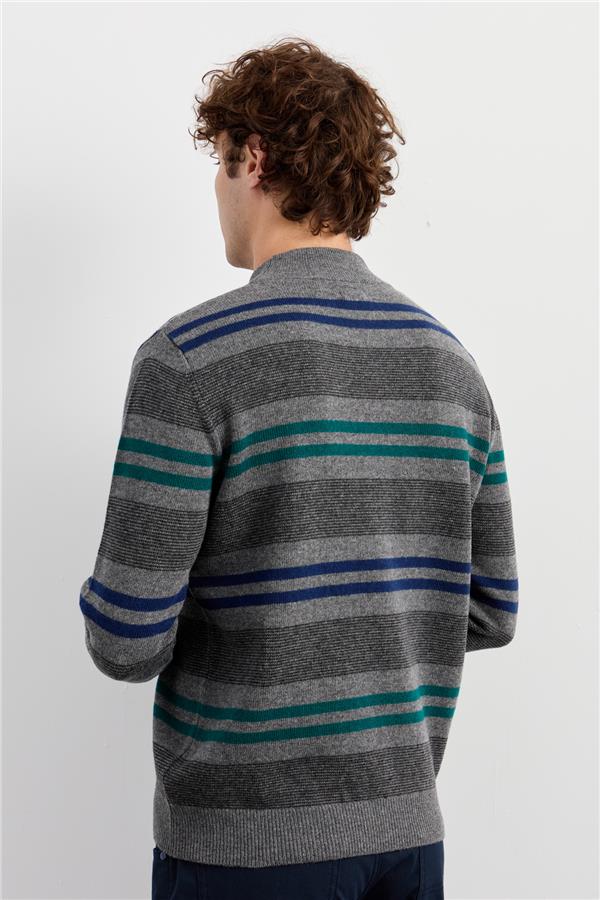 Мужской шерстяной свитер в красочную полоску с водолазкой Копченый