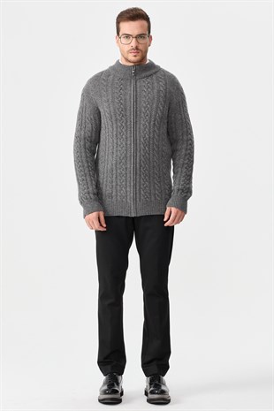 Куртка мужская вязаная куртка с высоким воротником дымчатая 