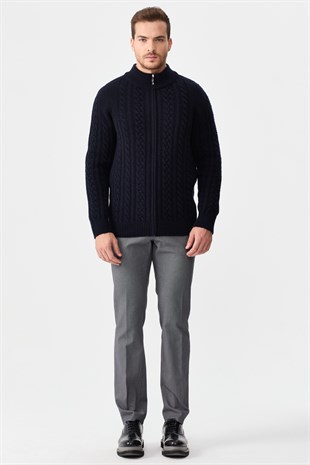 Куртка мужская вязаная куртка с высоким воротником темно синяя 