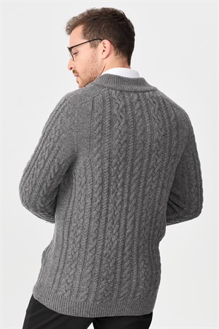 Куртка мужская вязаная куртка с высоким воротником дымчатая 