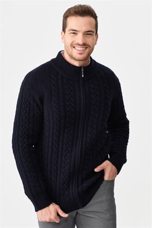 Куртка мужская вязаная куртка с высоким воротником темно синяя 