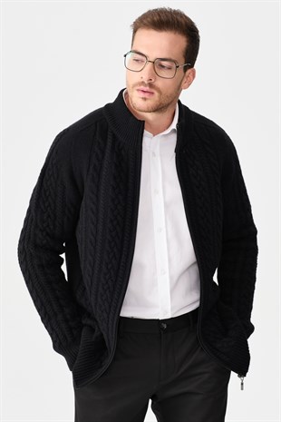 Куртка мужская вязаная куртка с высоким воротником черная 