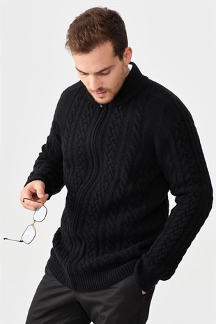 Куртка мужская вязаная куртка с высоким воротником черная 