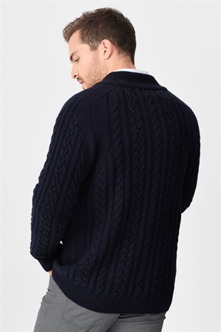 Куртка мужская вязаная куртка с высоким воротником темно синяя 