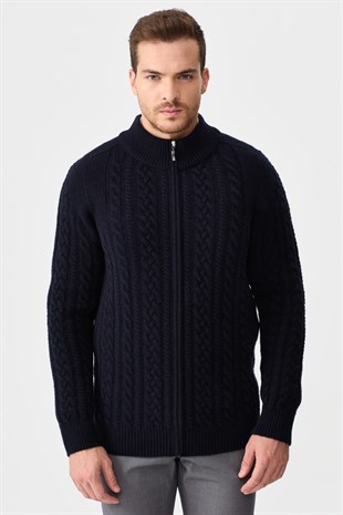 Куртка мужская вязаная куртка с высоким воротником темно синяя 