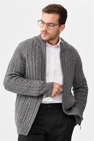 Куртка мужская вязаная куртка с высоким воротником дымчатая 