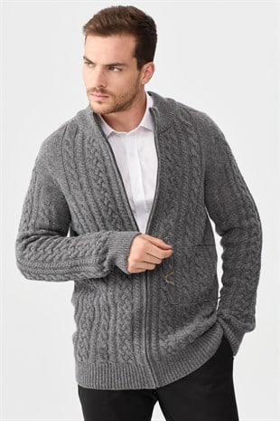 Куртка мужская вязаная куртка с высоким воротником дымчатая 