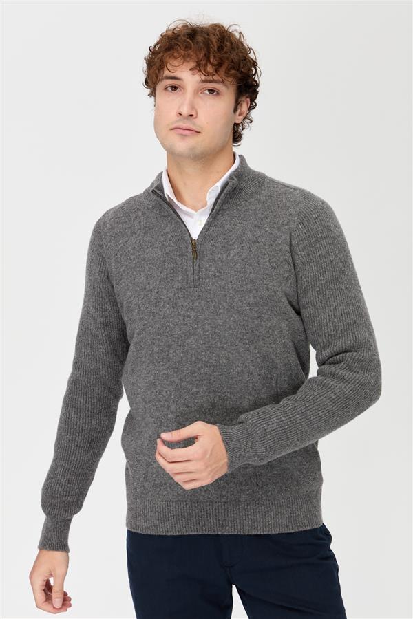 Мужской шерстяной свитер с высоким воротником копченый