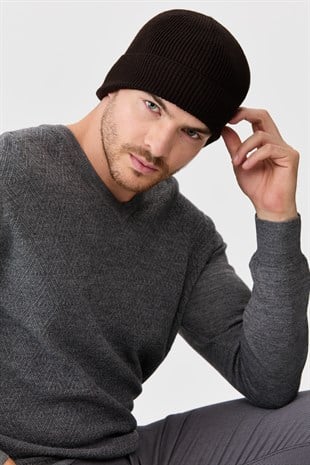 Мужская шерстяная шапка темно коричневая