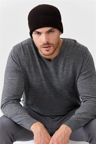 Мужская шерстяная шапка темно коричневая