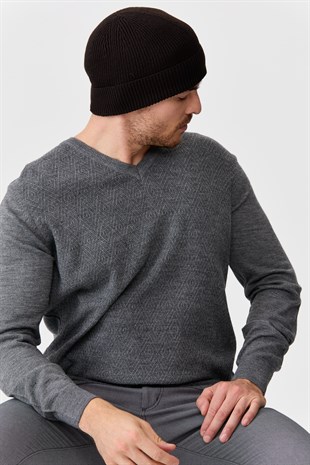 Мужская шерстяная шапка темно коричневая